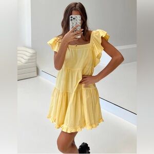 Princess Polly yellow Mini Dress women’s size 2 ruffles butter spring summer